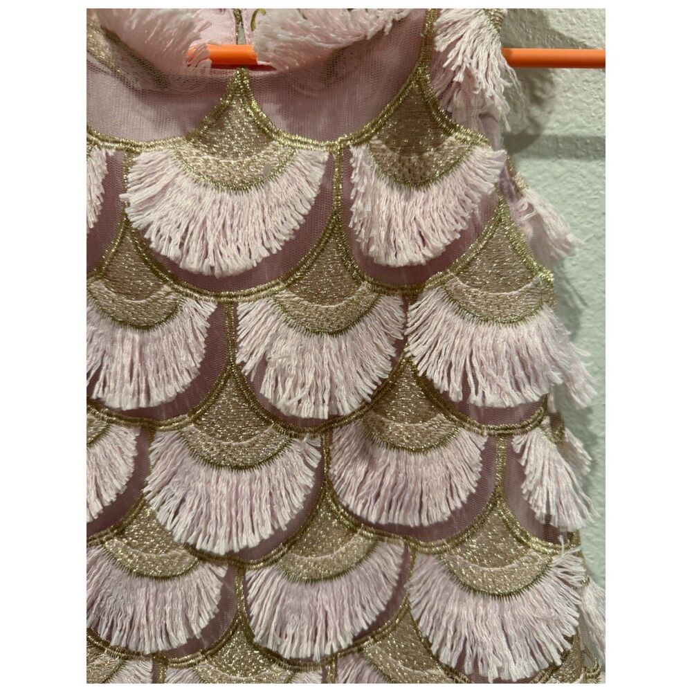 OSHKOSH Scalloped Fringe Flapper-Style Pink and Gold Dress - Picture 3 of 4